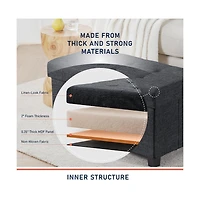 Ornavo Home Foldable Tufted 30 Inch Linen Bench Storage Ottoman with Legs