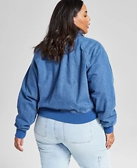 And Now This Plus Size Denim Bomber Jacket