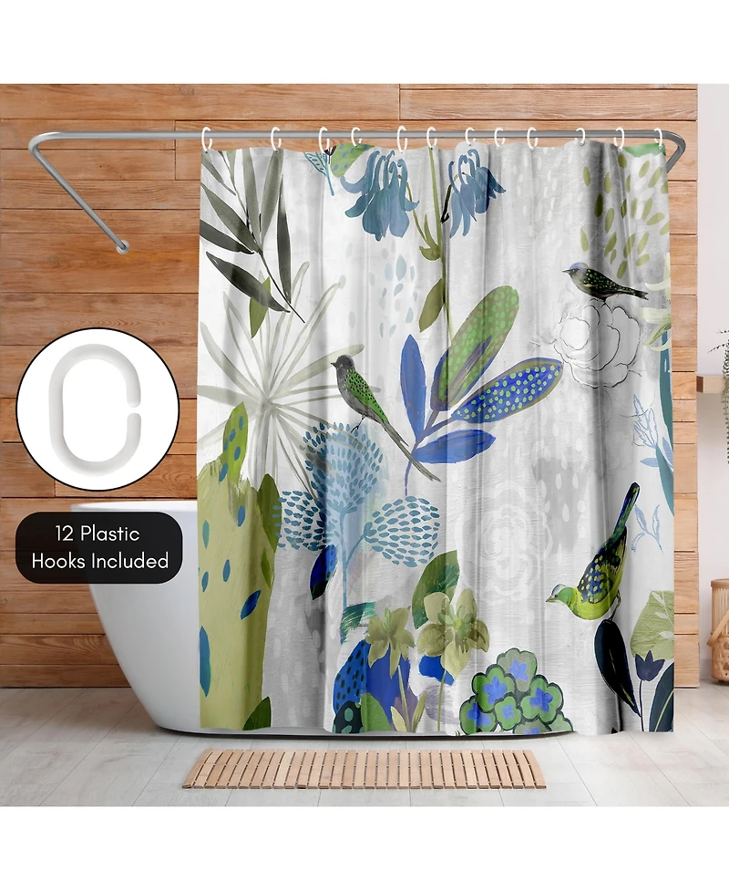 Floral Shower Curtain Where the Passion Flower Grows by Pi Creative Art - Blue