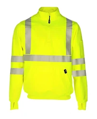 RefrigiWear Men's HiVis Quarter-Zip Sweatshirt - High Visibility Safety Pullover with Reflective Tape