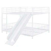 Simplie Fun Full over Full Size Metal Bunk Bed with Slide and Guardrails, White