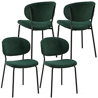 Streamdale Furniture Dark Green Boucle Fabric Dining Chairs Set of 4,Modern Dining Room Chairs with Black Metal Legs, Armless Kitchen Chair for Dining
