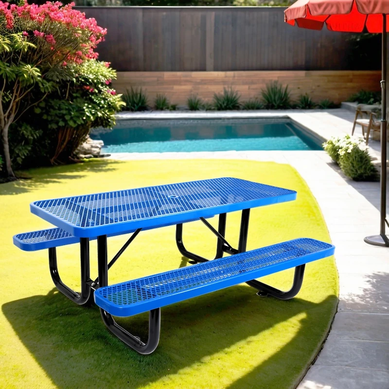 Streamdale Steel Picnic Table with Umbrella Hole in Blue