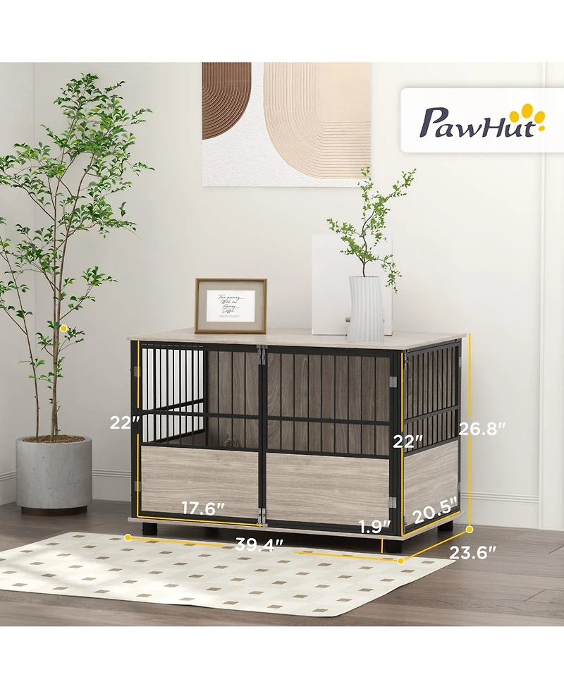 39.5" Dog Crate Furniture End Table, Wooden Dog Kennel Indoor Pet House with 3 Doors, for Small to Large Dogs