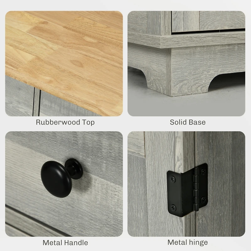 Sideboard with Solid Wood Countertop, Modern Kitchen Storage Cabinet, Coffee Bar Cabinet with 3 Drawers, Doors and Adjustable Shelf, Distressed Light