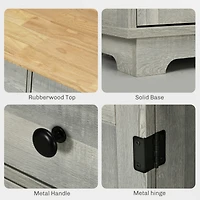 Sideboard with Solid Wood Countertop, Modern Kitchen Storage Cabinet, Coffee Bar Cabinet with 3 Drawers, Doors and Adjustable Shelf, Distressed Light