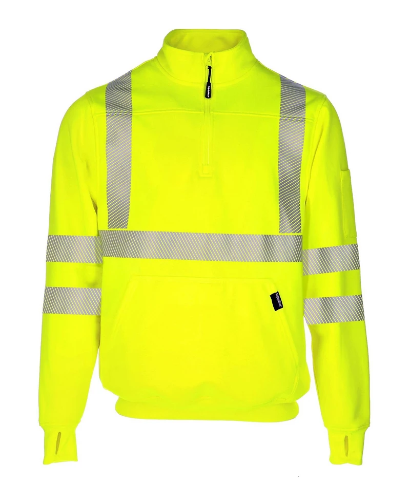 RefrigiWear Big & Tall HiVis Quarter-Zip Sweatshirt - High Visibility Safety Pullover with Reflective Tape