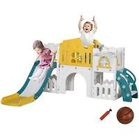 Streamdale Furniture 8 in 1 Toddler Slide for Kids Age 1-3 Years, Indoor Kids Slide Playset with Basketball Hoop, Climber, Telescope, Tunnel, Steering