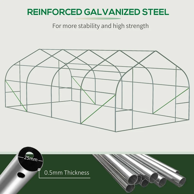 20' x 10' x 7' Walk-in Tunnel Greenhouse with Zippered Mesh Door & 8 Mesh Windows, Gardening Plant Hot House with Galvanized Steel Hoops, White