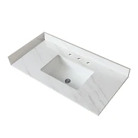 31 Inch Marble Vanity Top, White Vanity Top with Pre-drilled Faucet Holes, Bathroom Vanity Top with Undermount Rectangular Middle Sink and 4" Hei