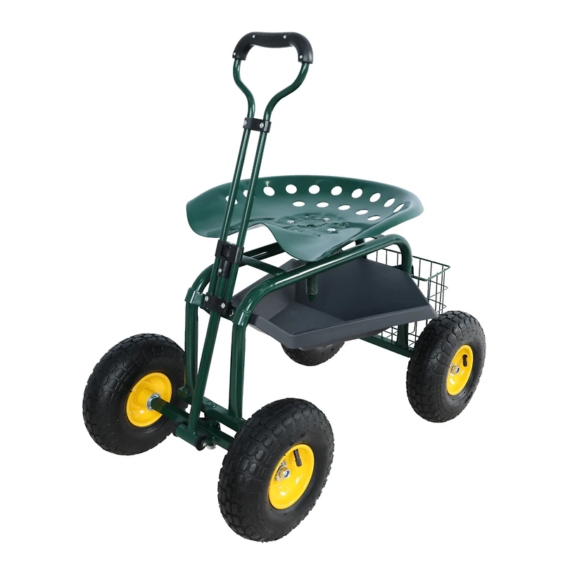 Streamdale Garden Trolley Rolling Stool with Handle and Tray