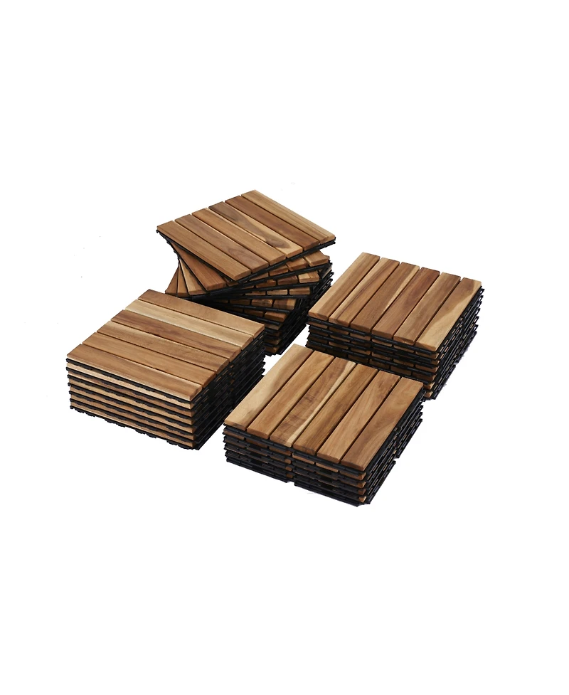 20 Pcs Interlocking Deck Tiles Striped Pattern, 12" x 12" Square Yellow Acacia Hardwood Outdoor Flooring for Patio, Bancony, Pool Side,...