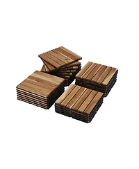 20 Pcs Interlocking Deck Tiles Striped Pattern, 12" x 12" Square Yellow Acacia Hardwood Outdoor Flooring for Patio, Bancony, Pool Side,...