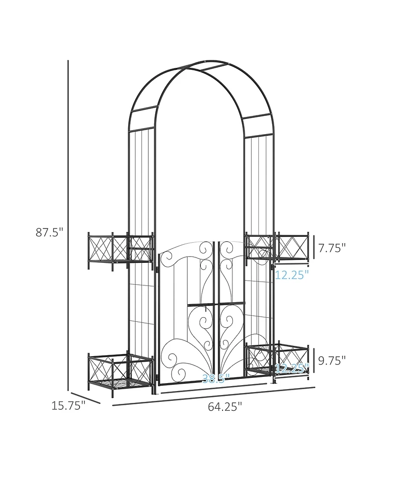 7' Garden Arch Arbor, Metal Arch Trellis with Gate, Garden Archway for Climbing Vines, Wedding Ceremony Decoration, Black