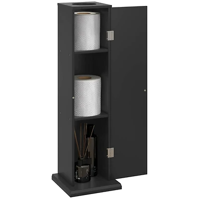 Toilet Paper Cabinet, Small Bathroom Corner Floor Cabinet with Doors and Shelves, Thin Storage Bathroom Organizer for Paper Shampoo, Black