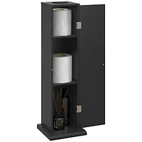 Toilet Paper Cabinet, Small Bathroom Corner Floor Cabinet with Doors and Shelves, Thin Storage Bathroom Organizer for Paper Shampoo, Black