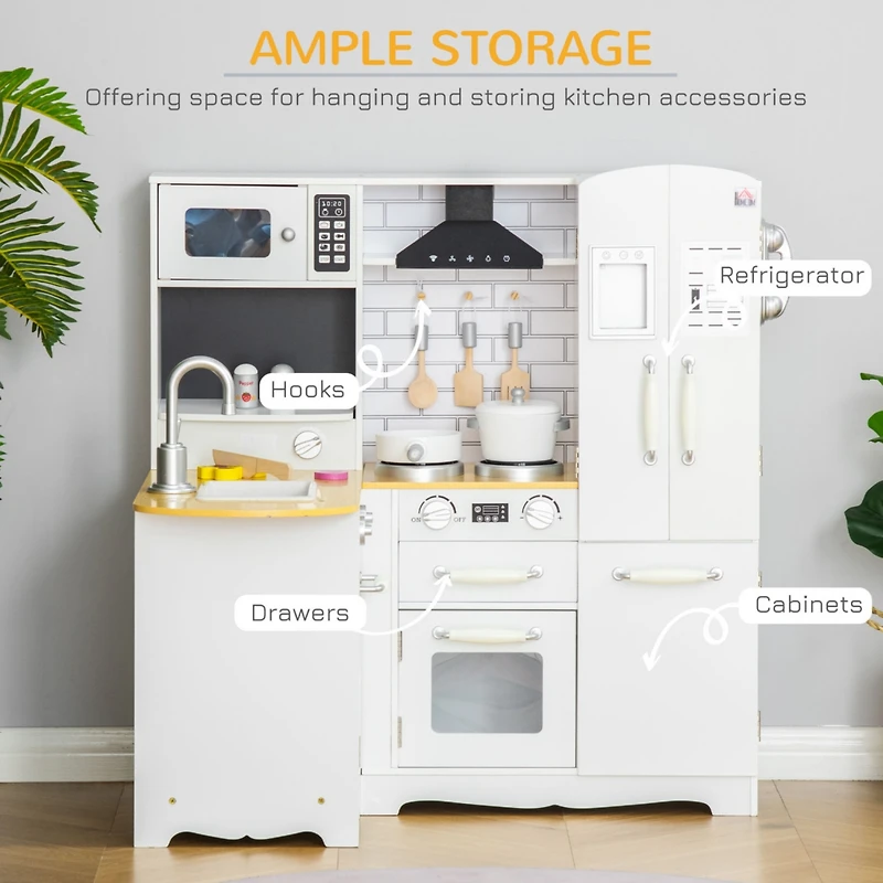 Large Play Kitchen with Full Set of Appliances for a Modern Day Pretend Kitchen, Tons of Storage, Corner Play Kitchen Set with Sound Effect, Education