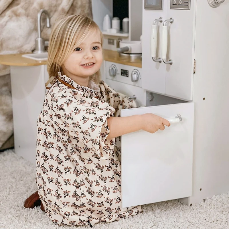 Large Play Kitchen with Full Set of Appliances for a Modern Day Pretend Kitchen, Tons of Storage, Corner Play Kitchen Set with Sound Effect, Education