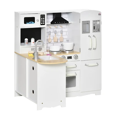 Large Play Kitchen with Full Set of Appliances for a Modern Day Pretend Kitchen, Tons of Storage, Corner Play Kitchen Set with Sound Effect, Education