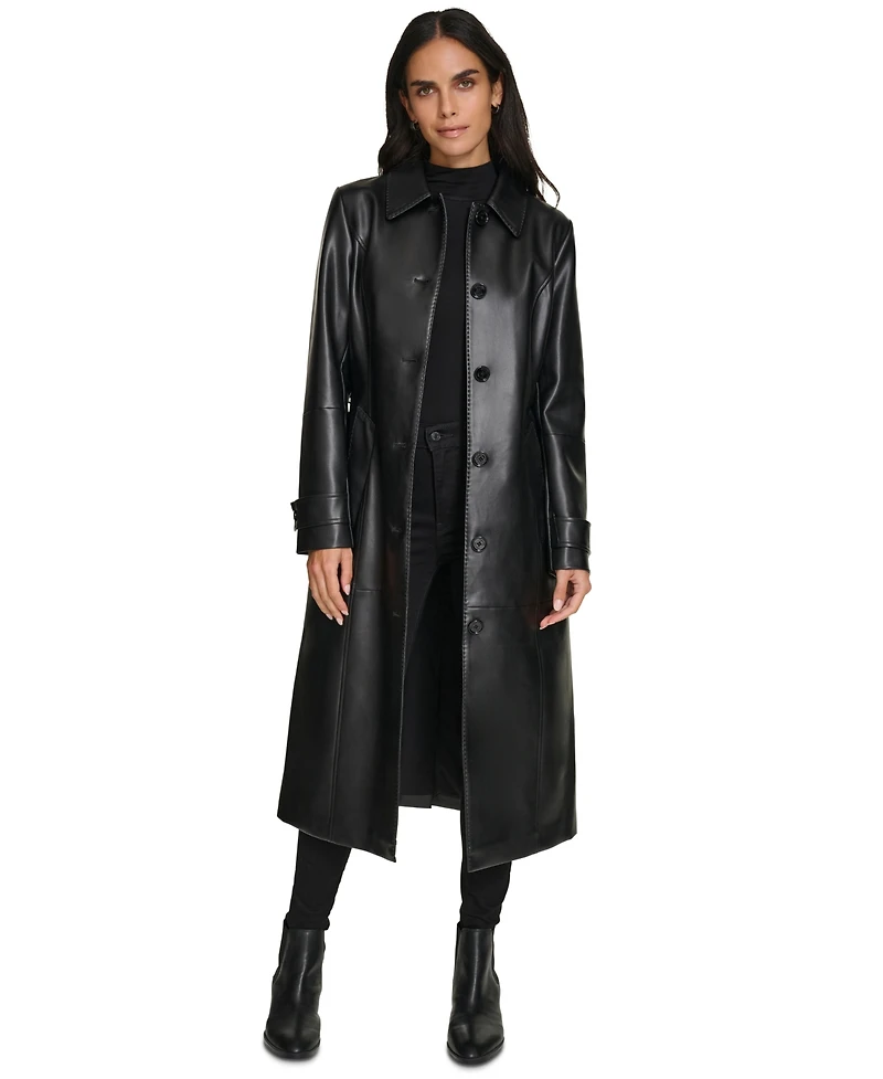 Calvin Klein Women's Belted Faux-Leather Trench Coat