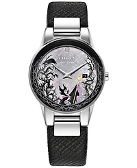 Citizen Eco-Drive Women's Disney Villains Maleficent's Charm Black Leather Strap Watch 30mm Boxed Set