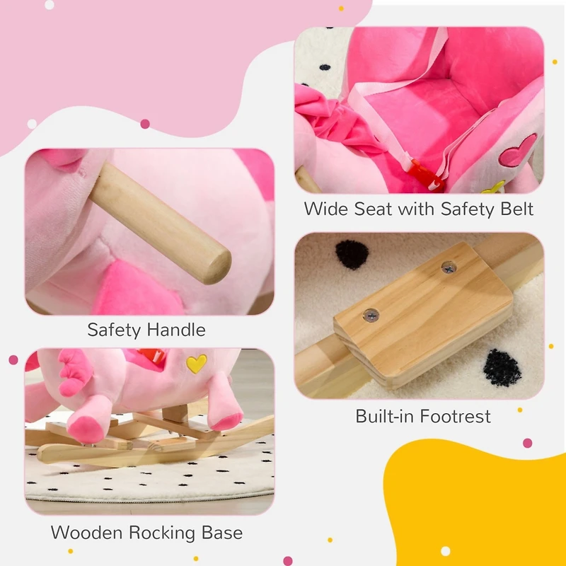 Baby Rocking Horse, Ride on Unicorn with 32 Songs, Toddler Rocker Toy with Wooden Base Seat Safety Belt for 1.5-3 Year Old, Pink