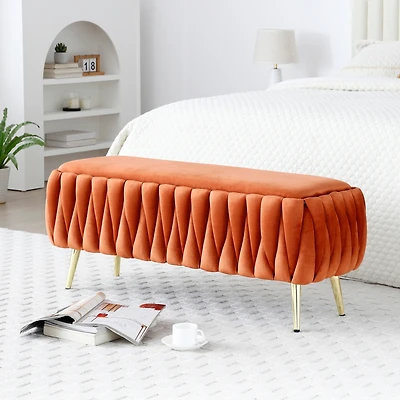 Streamdale Oval Upholstered Storage Bench with Gold Legs, 5 Colors