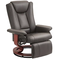 Manual Swivel Recliner Chair, Pu Leather Reclining Chair with Footrest for Living Room, Brown