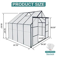8x8 Ft Double Door Polycarbonate Greenhouse Raised Base and Anchor Aluminum Heavy Duty Walk-in Greenhouses for Outdoor Backyard in All Season, Black