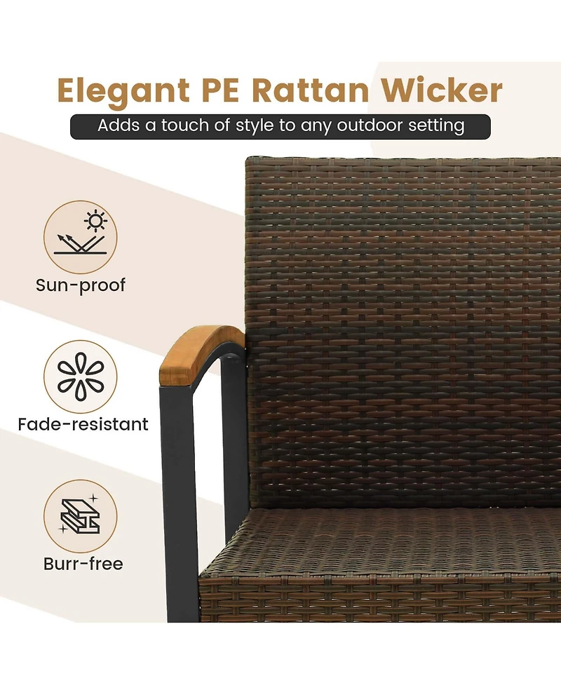 Costway 3 Pcs Patio Conversation Set with Coffee Table Solid Acacia Wood Armrests Tabletop