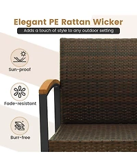 Costway 3 Pcs Patio Conversation Set with Coffee Table Solid Acacia Wood Armrests Tabletop