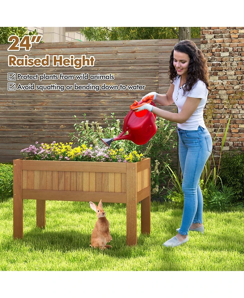 Costway Wooden Elevated Planter Box with Solid Wood Frame & Sturdy Legs Slatted Bottom
