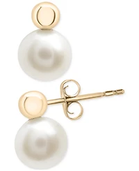 Cultured Freshwater Pearl (7mm) & Gold Bead Stud Earrings in 10k Gold