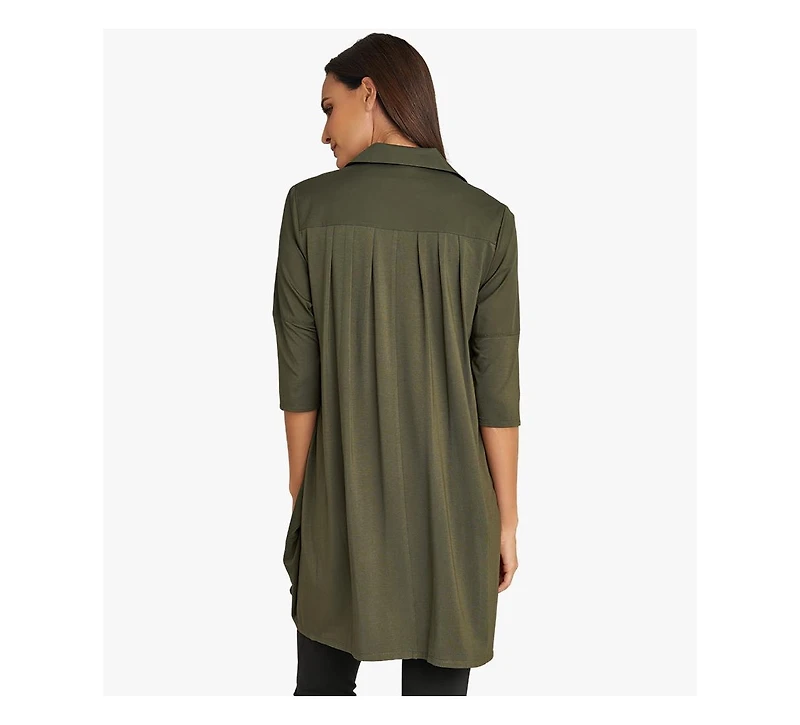 Stella Carakasi Women's 3/4 Sleeve Button-Front Cotton Poplin And Jersey Shirt Top Tiburon Tunic Icon