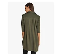 Stella Carakasi Women's 3/4 Sleeve Button-Front Cotton Poplin And Jersey Shirt Top Tiburon Tunic Icon