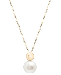 Cultured Freshwater Pearl (6mm) & Gold Bead 18" Pendant Necklace in 10k Gold