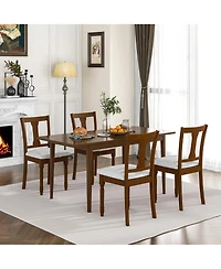 Gymax Set of 4 Upholstered Wooden Dining Chair w/ Seat Storage Space Brown