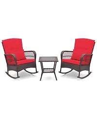 Costway 3 Pcs Patio Rocker Set Outdoor Wicker Rocking Chairs with Double-Layer Coffee Table