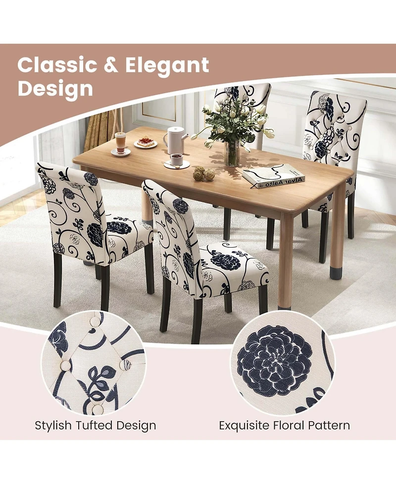 Set of 2 Tufted Dining Chair Parsons Upholstered Fabric Chair with Wooden Legs