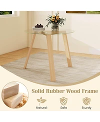 36" Round Glass Dining Table for 4 with Tempered Glass Tabletop Rubber Wood Frame