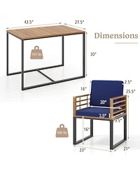 Costway 3 Pcs Patio Dining Table Set with Bistro Chairs Large Coffee Table Seat Cushions