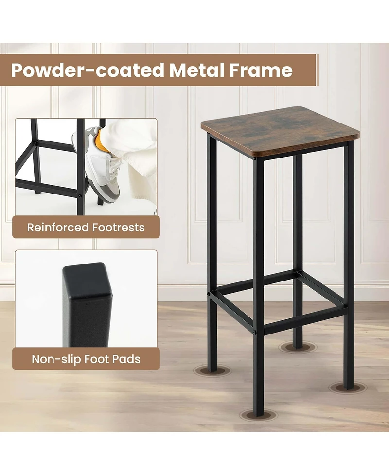 28" Bar Stools Set of 4 Backless Dining Stools with Footrest Sturdy Metal Frame