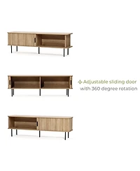 LuxenHome Modern Tv Stand with Storage and Slatted Sliding Doors for TVs Up to 65"