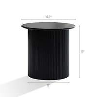 LuxenHome 15'' Small Accent Table Compact Size Black Fluted Fir & Mdf Wood Round Side Tables