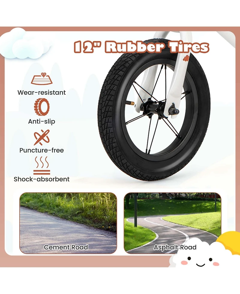 12 Inch Toddler Balance Bike No Pedal Training Bicycle with Inflatable Rubber Tires