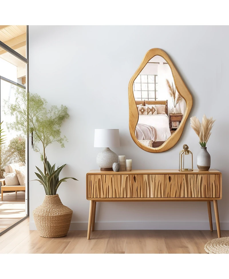 LuxenHome Freeform Pine Wood Frame Free Form Wall Mirror