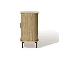 LuxenHome Mid-Century Modern 2-Door Accent Cabinet with Slatted Sliding Doors