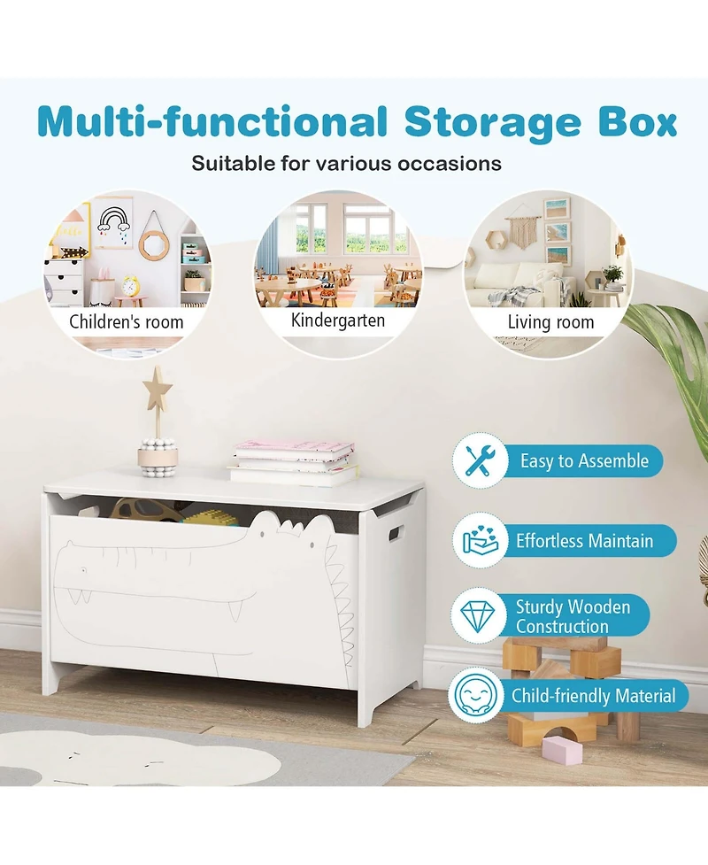 Kids Toy Box w/Safety Hinge Wood Storage Chest Flip-Top Storage Organizer