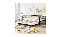 Metal Daybed with Pop-Up Trundle – Adjustable Guest Bed Frame for Small Spaces & Sleepovers