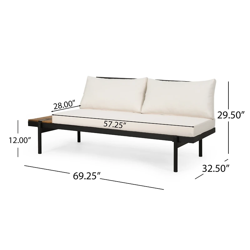 Streamdale Theo 2-Seater Acacia Wood And Iron Sofa With Water-Resistant Cushions